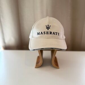 Maserati Baseball Cap Cream Off-White Trident Logo Adjustable Strapback Hat
